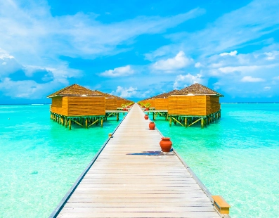 Overwater villa in tropical lagoon